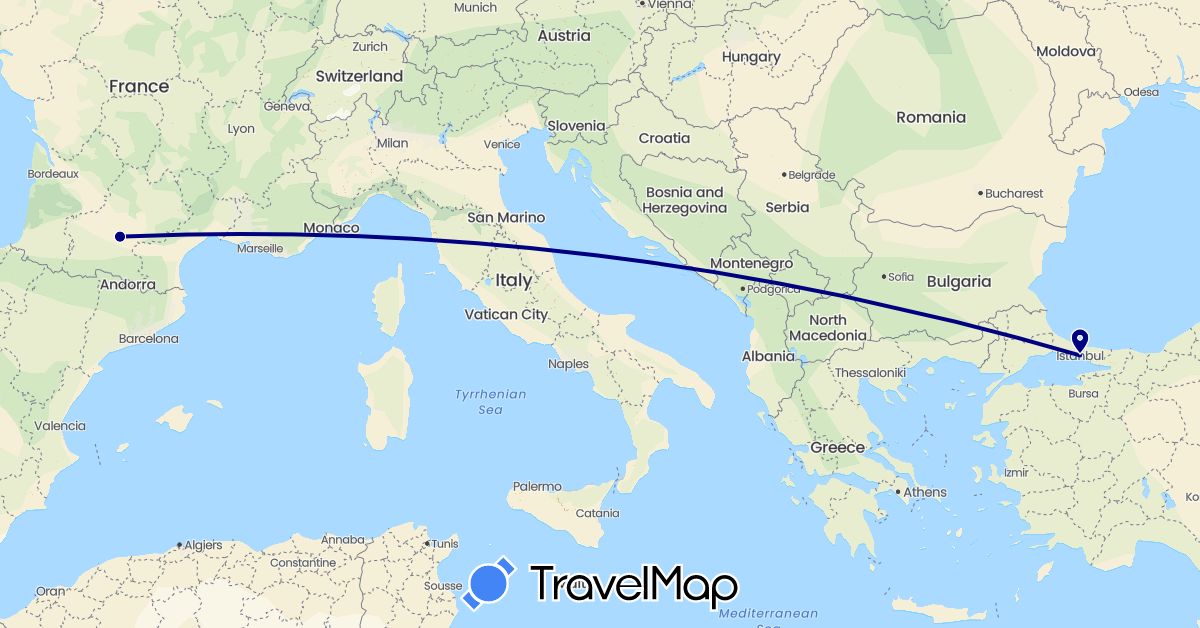 TravelMap itinerary: driving in France, Turkey (Asia, Europe)